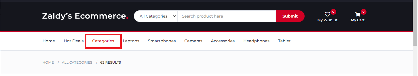 categories header menu